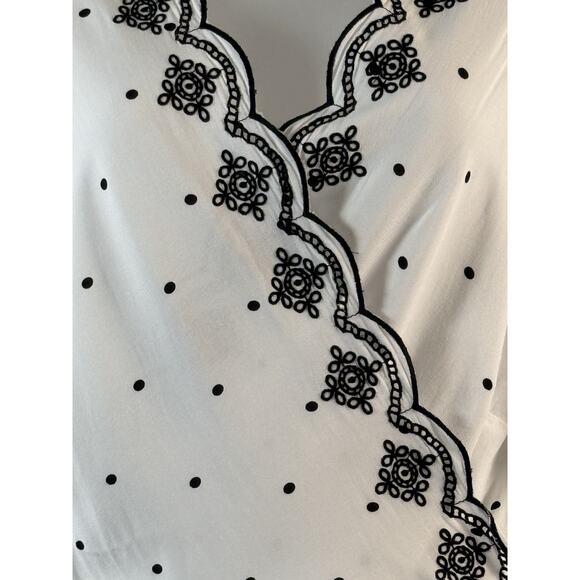 Loft Scalloped Polka Dot Wrap Blouse, White & Black, Sz: M, 80-32 - Picture 4 of 15